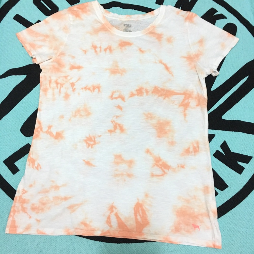 VS PINK TIE DYE PERFECT CREW TEE L